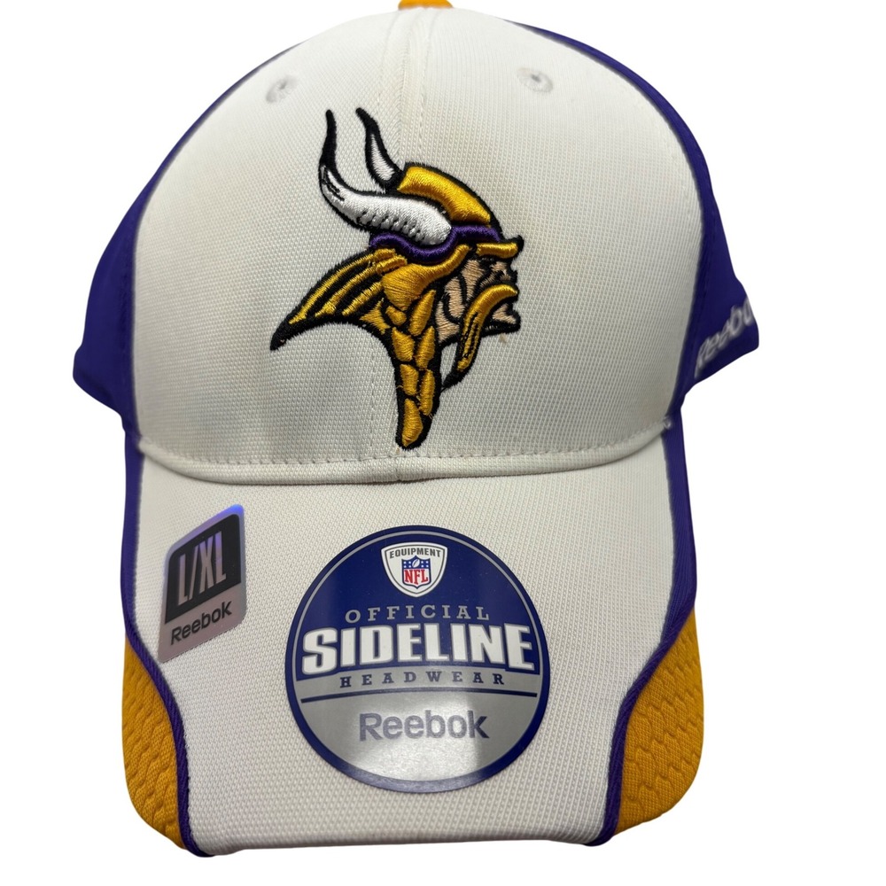 NEW Embroidered Jersey Reebok Vikings Hat NFL Sideline Headwear Cap Fitted L/XL